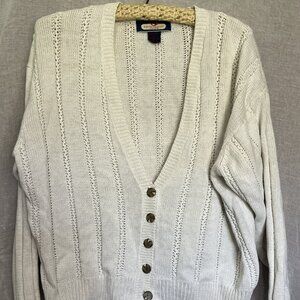 Vintage Princeton Club Knit Cardigan White Cropped Sweater Womens Size Large